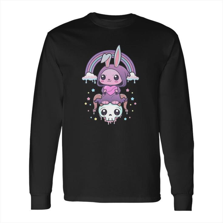 Kawaii Pastel Goth Cute Creepy Rabbit And Skull Long Sleeve T-Shirt