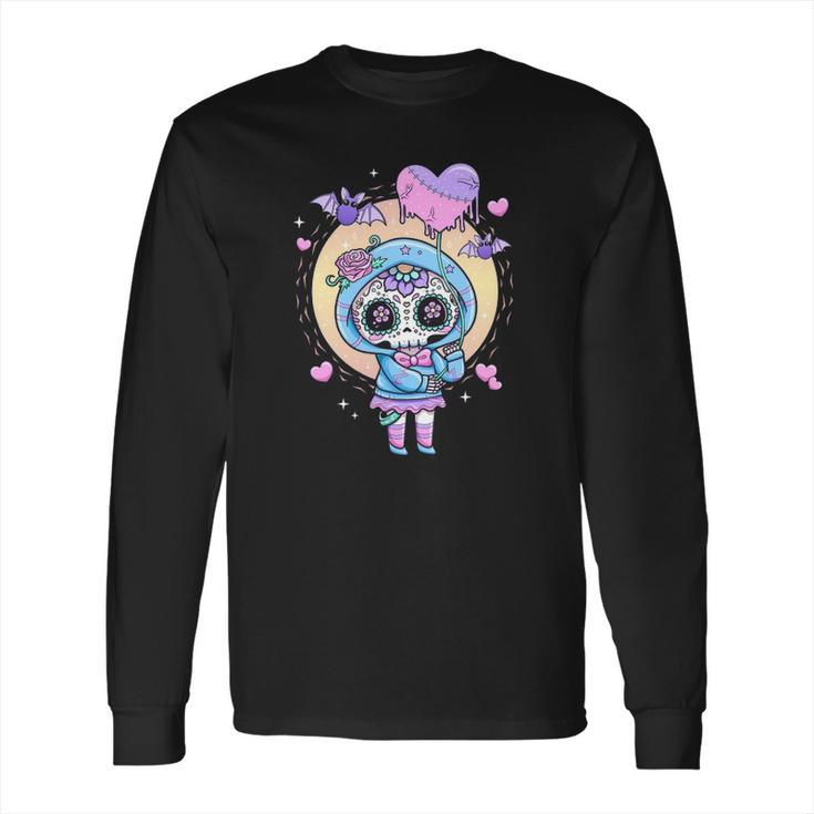 Kawaii Pastel Goth Cute Creepy Sugar Skull Anime Long Sleeve T-Shirt