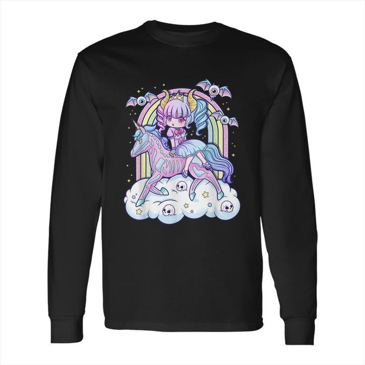 Kawaii Pastel Goth Cute Creepy Sugar Skull Unicorn Long Sleeve T-Shirt