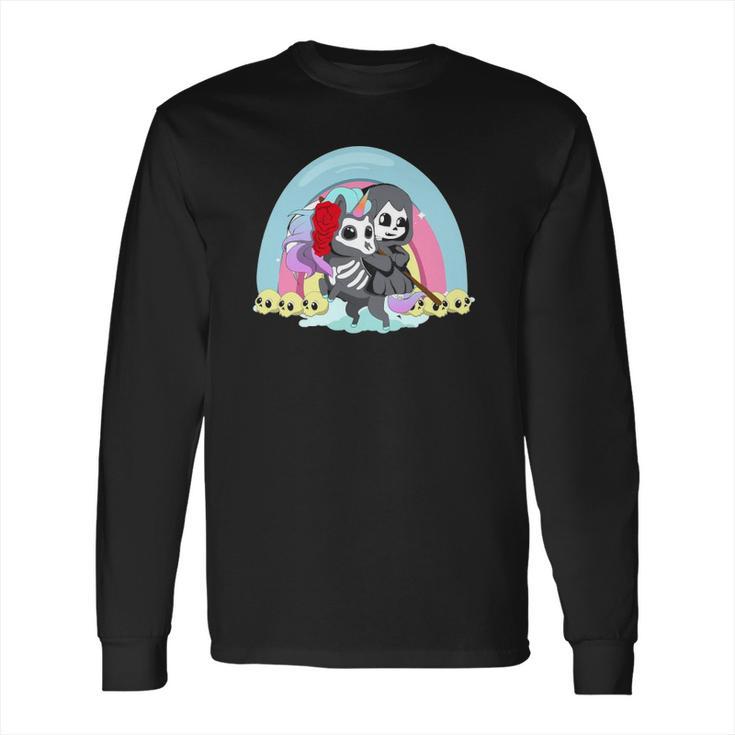 Kawaii Pastel Goth Unicorn And Grim Reaper Creepy Unicorn Long Sleeve T-Shirt