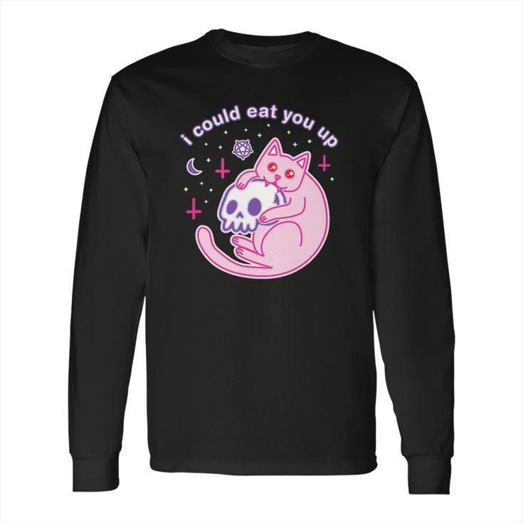 Kawaii Pastel Goth Witch Pink Devil Satan Cat Skull Moon Long Sleeve T-Shirt