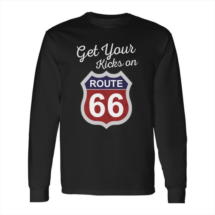 Get Your Kicks Route 66 Distressed &S Long Sleeve T-Shirt