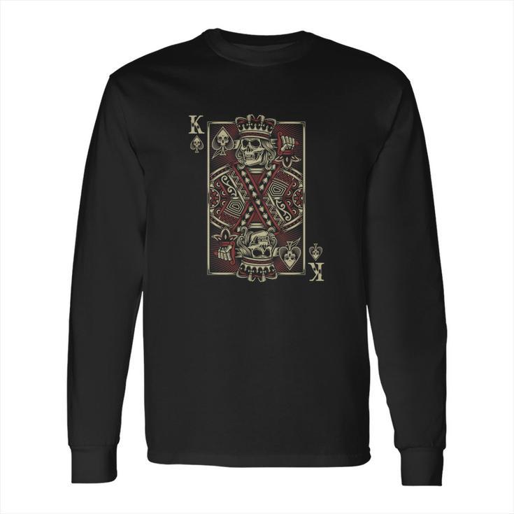 King Of Spades Skull Tshirt Men Poker Card Game Biker Grunge Long Sleeve T-Shirt