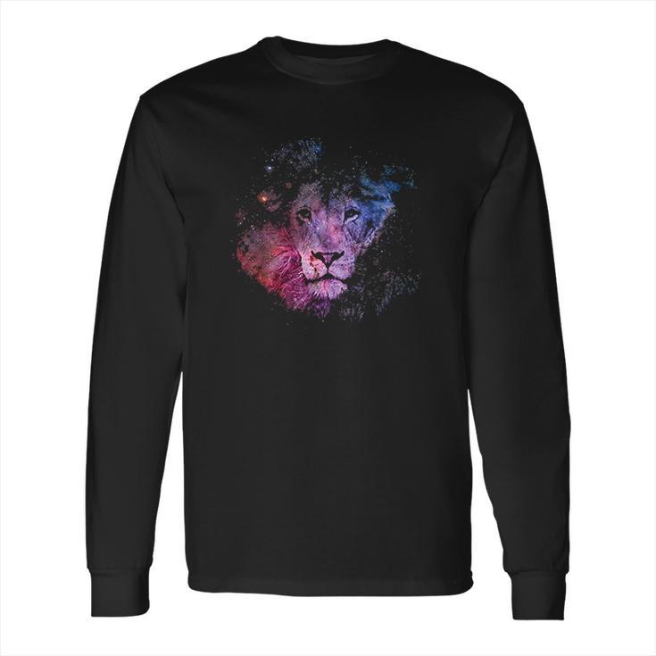 Lion Watercolor Style Leo Astrology Space Nebula Lion Long Sleeve T-Shirt