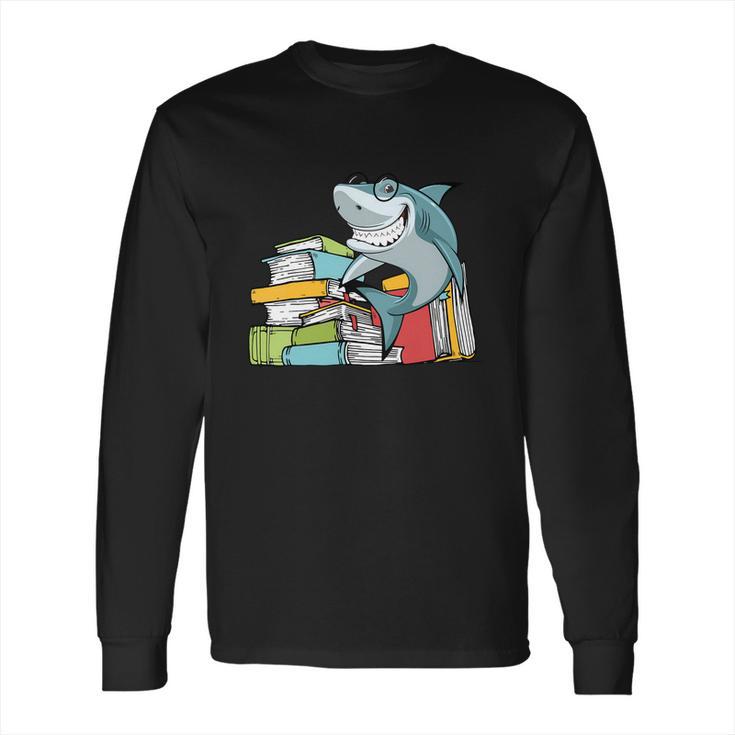 I Love Books Chibi Anime Shark Shirts Book Lover Long Sleeve T-Shirt