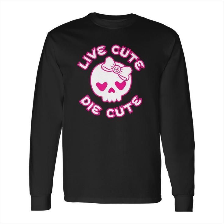 Pastel Goth Live Cute Die Cute Skull Bow And Heart Shape Long Sleeve T-Shirt