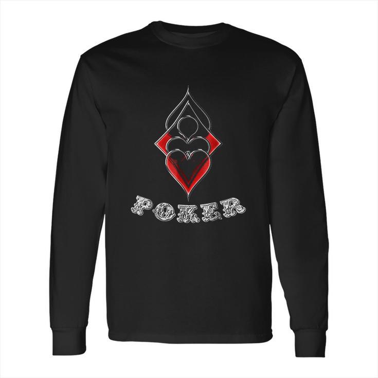 Poker  Spades Hearts Diamonds Club Shiny Bling Overlap Long Sleeve T-Shirt