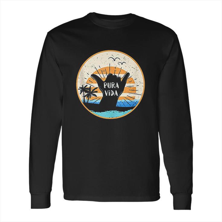 Pura Vida Costa Rica Shaka Sign Surfing Surfer Tropical Gift Long Sleeve T-Shirt