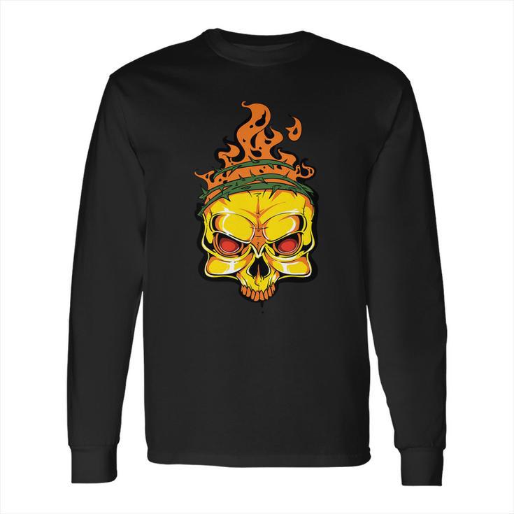 Rage Of Fire Faming Skull Creepy Skeleton Long Sleeve T-Shirt