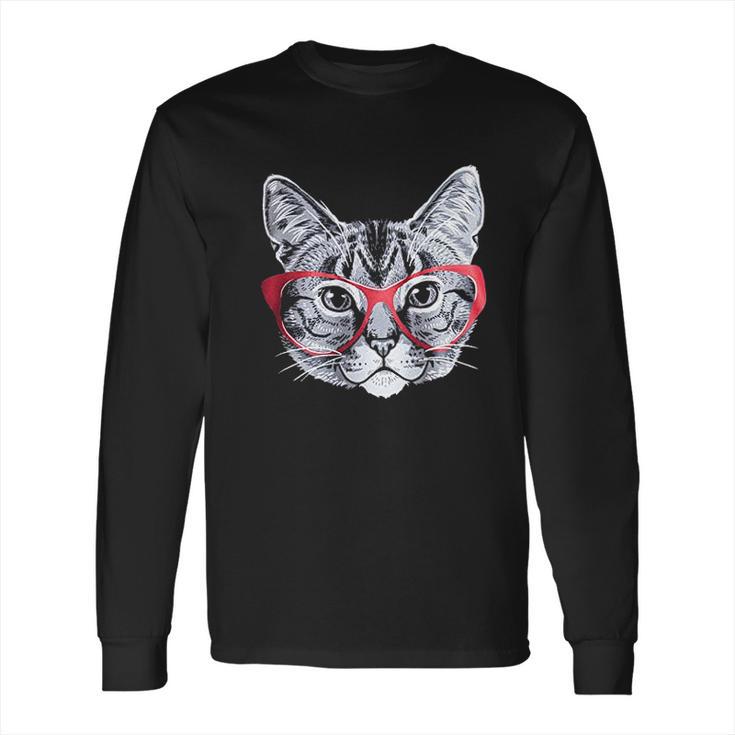 Red Linda Glasses Cat Funny Belcher Kitty Cute Humor Fun Long Sleeve T-Shirt