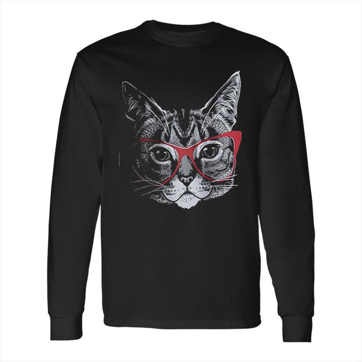 Red Linda Glasses Cat Sassy Funny Kitty Belcher Cute Long Sleeve T-Shirt