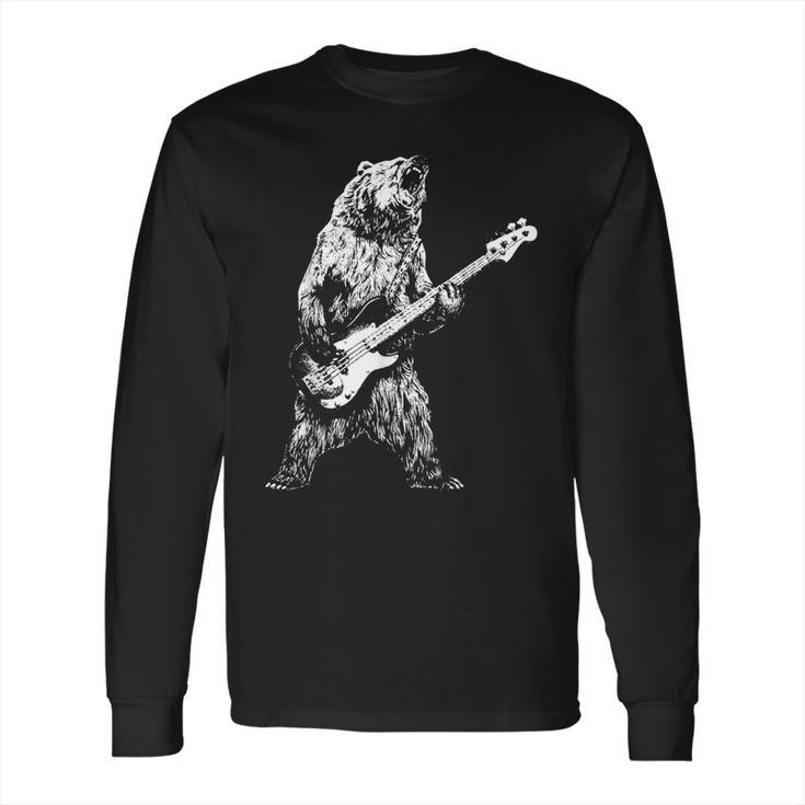 Retro Bear Playing Bass Guitar Bear Guitarist Music Lovers Long Sleeve T-Shirt