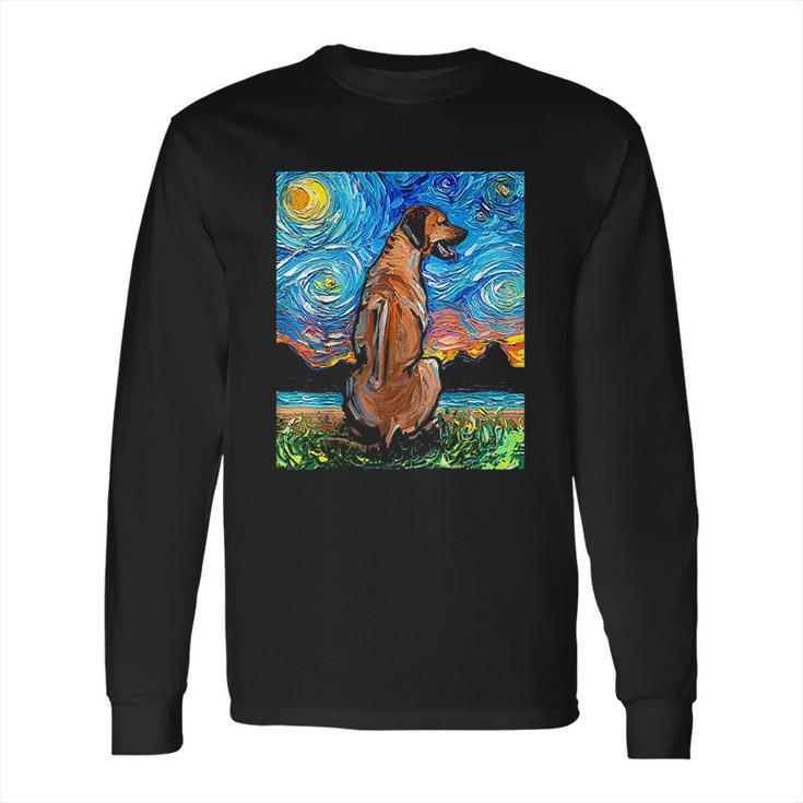 Rhodesian Ridgeback Starry Night Dog Official Art By Aja Long Sleeve T-Shirt