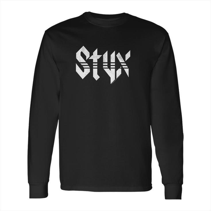 Styx 1972 American Rock Band White Distressed Logo On Black Long Sleeve T-Shirt