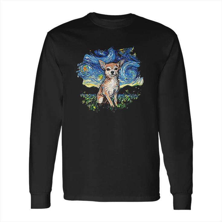 Tan Chihuahua Starry Night Impressionist Dog Art Long Sleeve T-Shirt