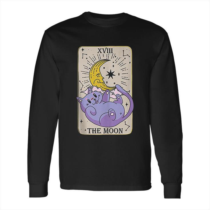 Tarot Card The Moon Xviii Kawaii Goth Pastel Cat Mystical Long Sleeve T-Shirt