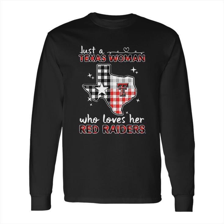 Texas Tech Red Raiders Woman  Checkered Pattern State Map Long Sleeve T-Shirt