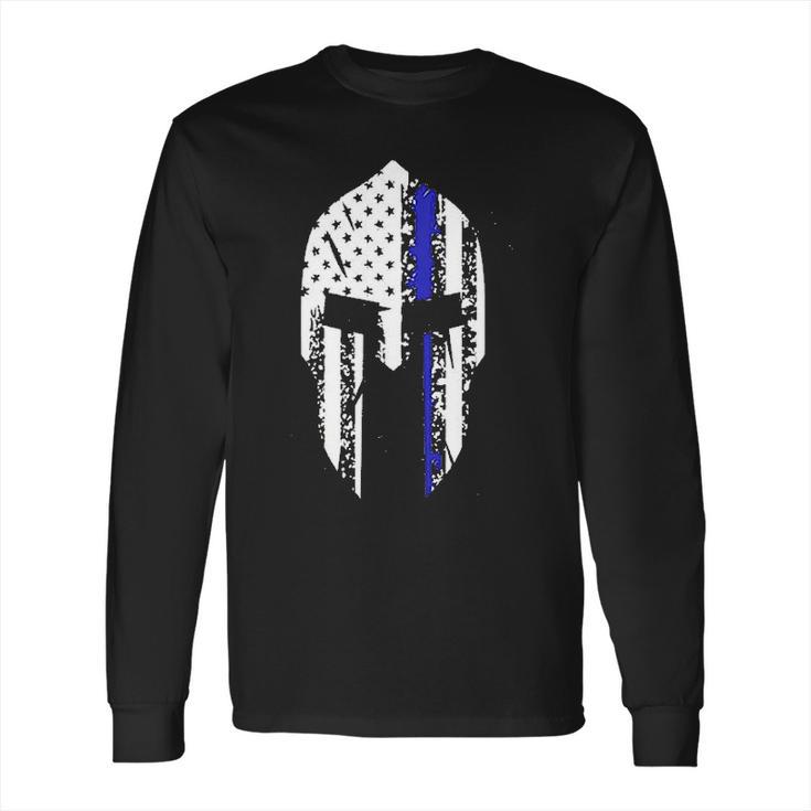 Thin Blue Line Spartan Helmet Long Sleeve T-Shirt