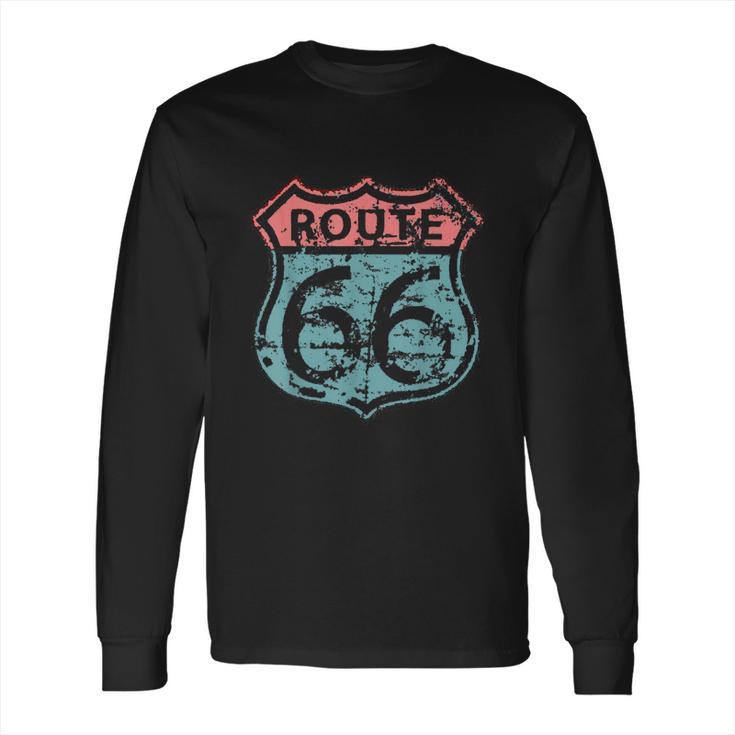 Historic American Route Icon Weathered Highway 66 Road Sign Long Sleeve T-Shirt