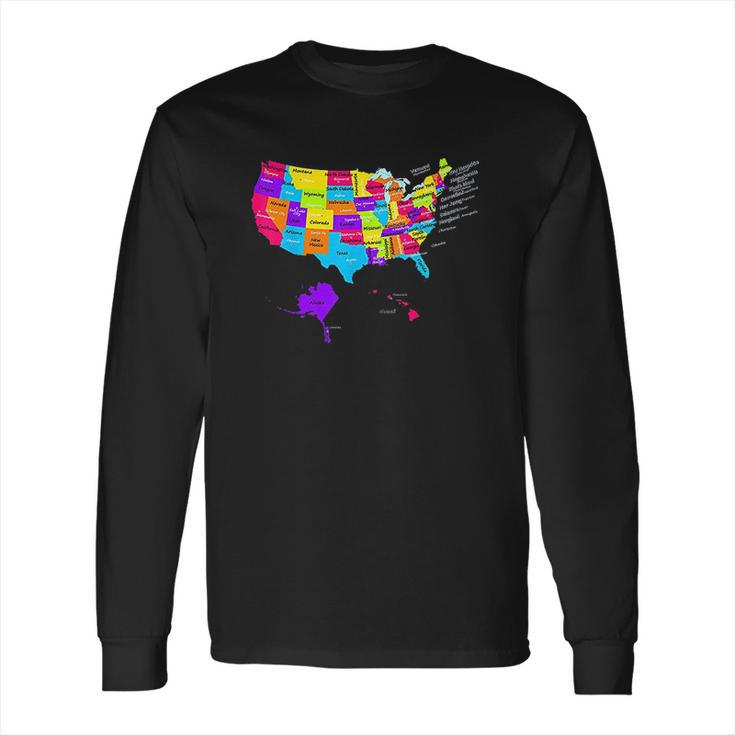 United States Map With States And Capital Cities Long Sleeve T-Shirt