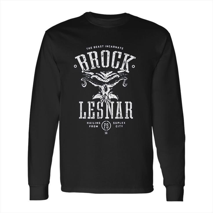 Wwe Brock Lesnar Stencil Type With Skull Long Sleeve T-Shirt