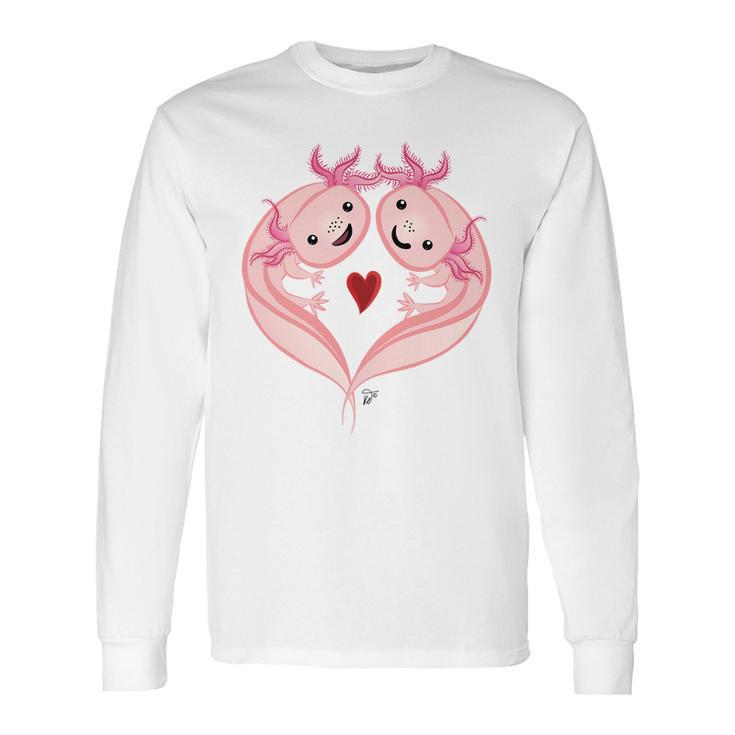 Axolotl Amphibian Love With Heart Valentine Long Sleeve T-Shirt