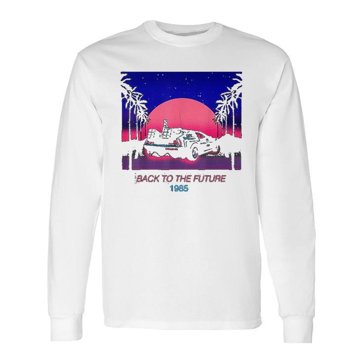 Back To The Future 1985 Neon Delorean Sunset Graphic Long Sleeve T-Shirt