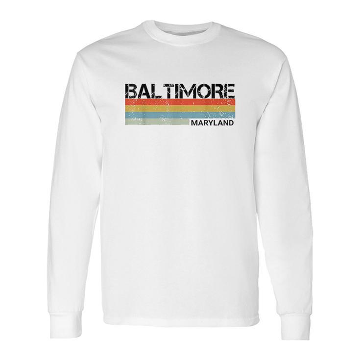 Baltimore Maryland Retro Vintage 80 Stripes Long Sleeve T-Shirt