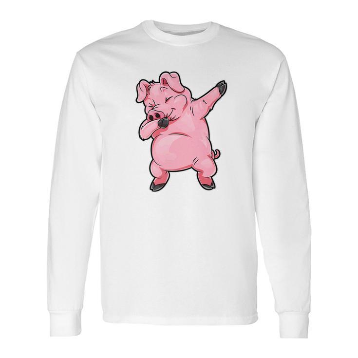 Dabbing Pig Funny Piggy Farm Farmer Pig Dab Dance Long Sleeve T-Shirt