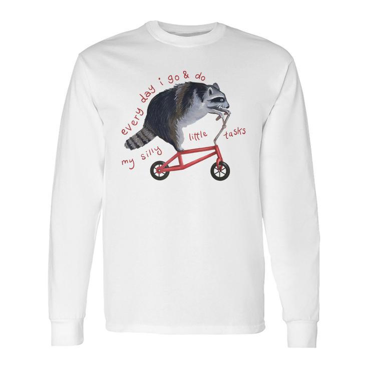 Funny Raccoon On Bike Do Silly Thing Long Sleeve T-Shirt