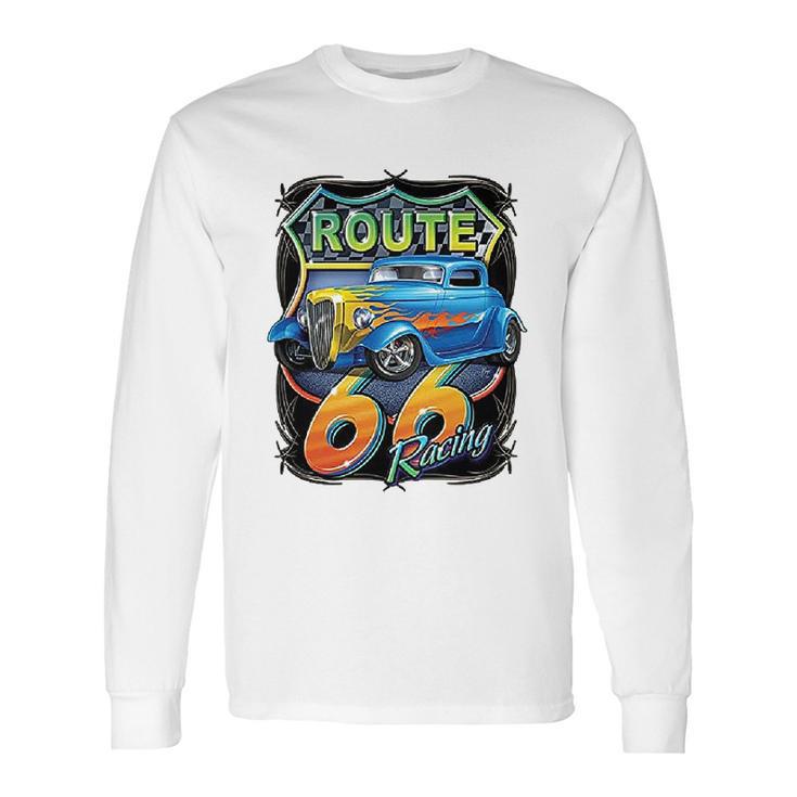 Hot Rod Route 66 Sign American Muscle Classic History Long Sleeve T-Shirt