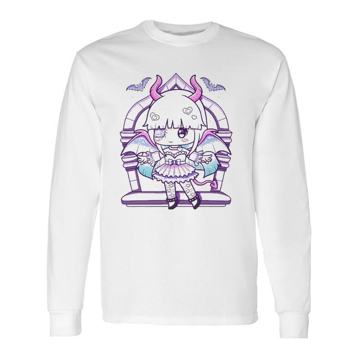 Kawaii Pastel Goth Cute Creepy Girl And Bats Long Sleeve T-Shirt