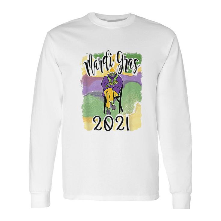 Mardi Gras Cozy Bernie Sanders Sitting Inauguration Funny Long Sleeve T-Shirt