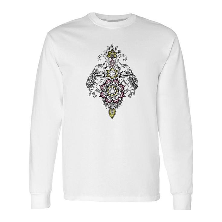 Mirrored Ornate Elephants Henna Art Long Sleeve T-Shirt