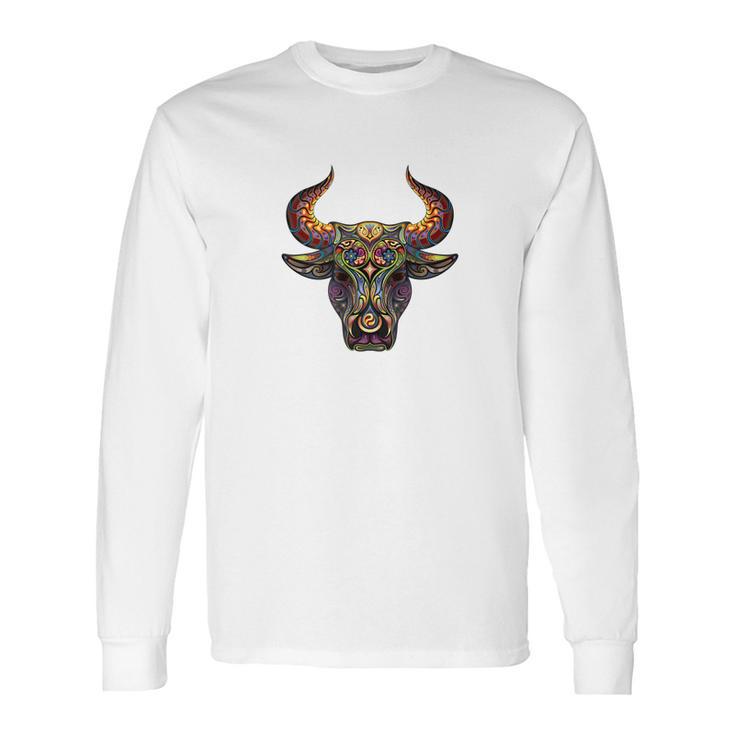 Mosaic Bull Artistic Cow Artist Painting Tee Long Sleeve T-Shirt