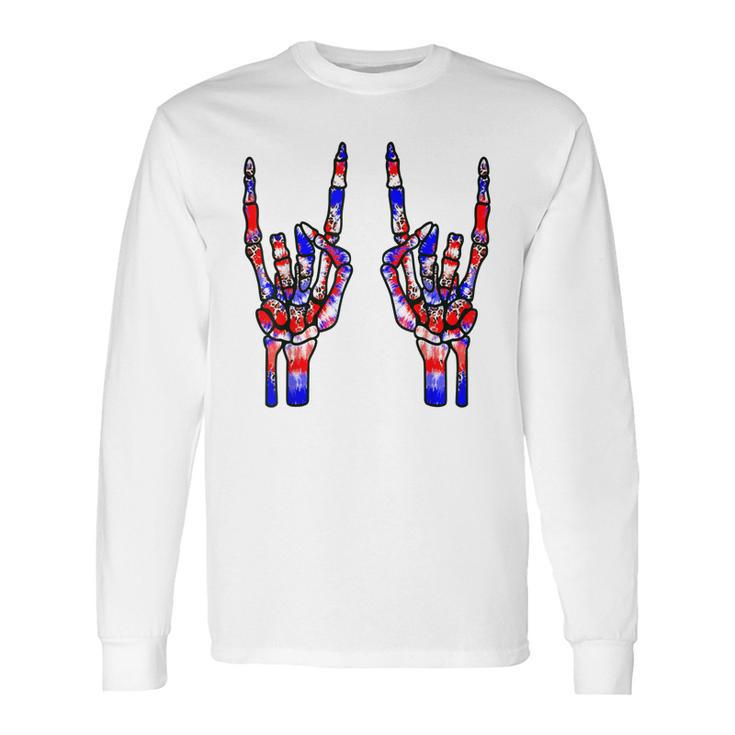 Rock On Rock Star Skeleton Hands Tie Dye 4Th Of July Long Sleeve T-Shirt