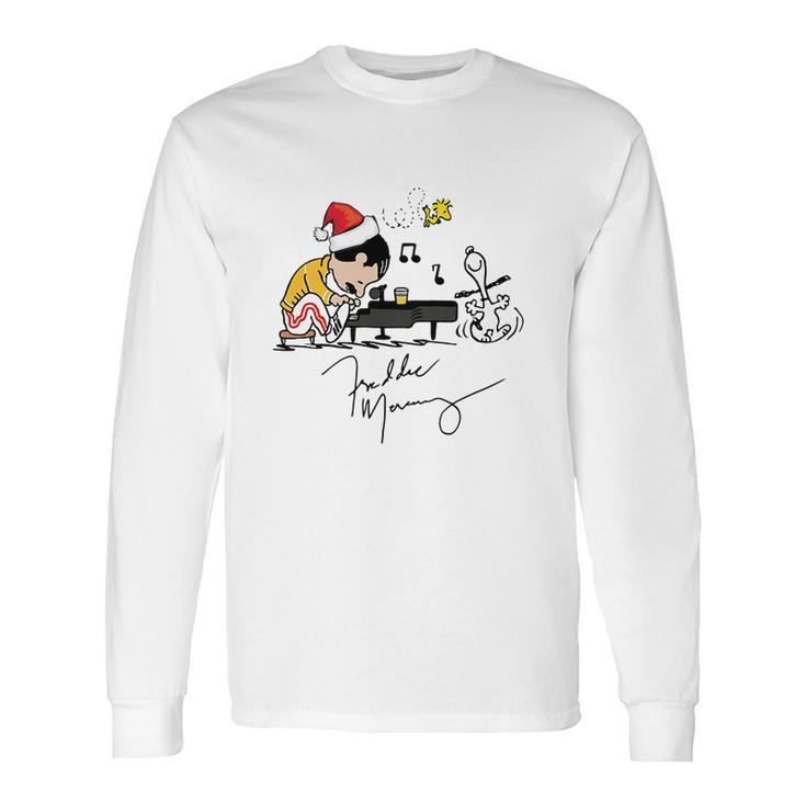 Santa Freddie Mercury Snoopy Peanuts Playing Piano Shirt Long Sleeve T-Shirt