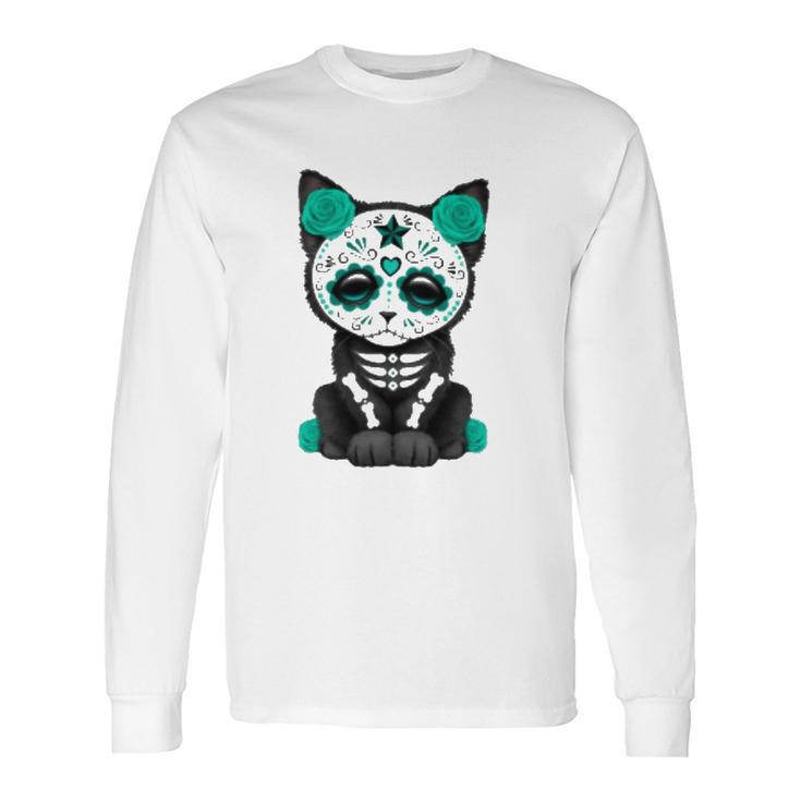 Sugar Skull Cat Day Of The Dead Cat Long Sleeve T-Shirt