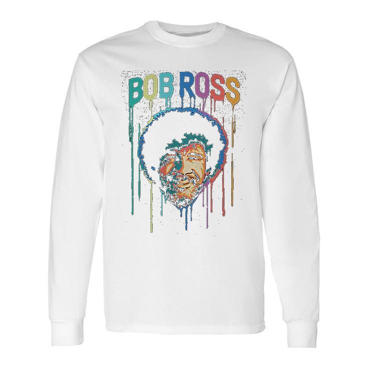 Teelocity Bob Ross Paint Drip Graphic Long Sleeve T-Shirt