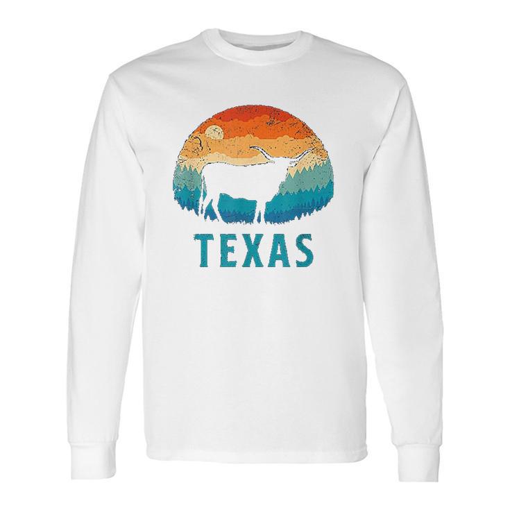 Texas Longhorn Cow Vintage Texan Cattle Herd Retro Long Sleeve T-Shirt