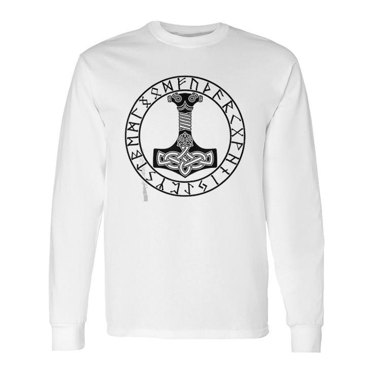 Thor Hammer Mjolnir In Circle Of Norse Runes Long Sleeve T-Shirt