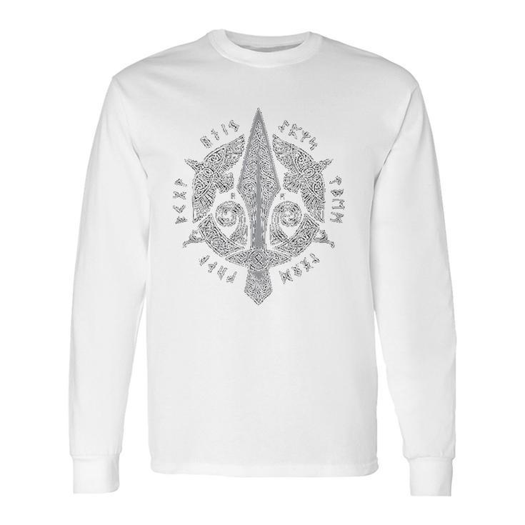 Viking Spear Odin Raven Knot Scandinavian Runes Long Sleeve T-Shirt