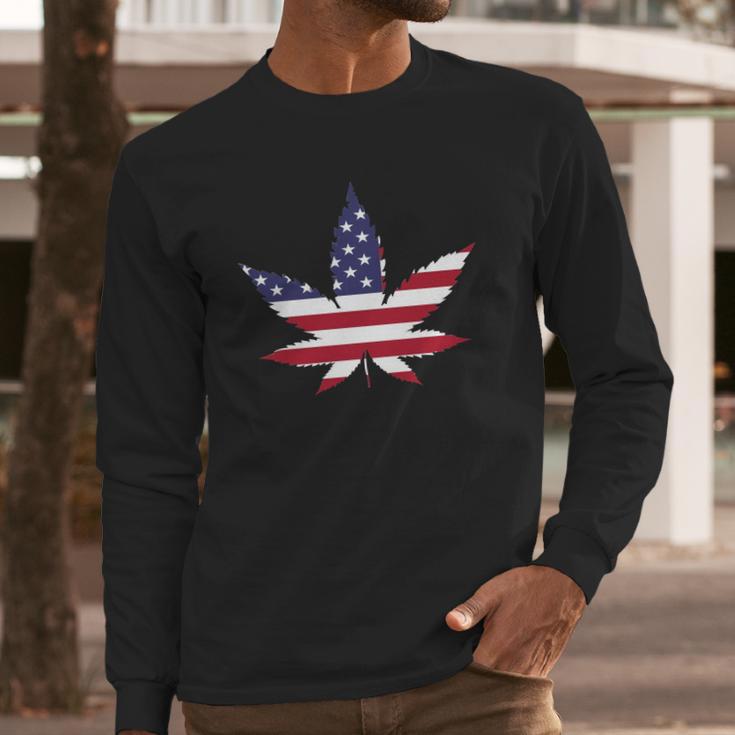 American Marijuana Leaf Long Sleeve T-Shirt Gifts for Him