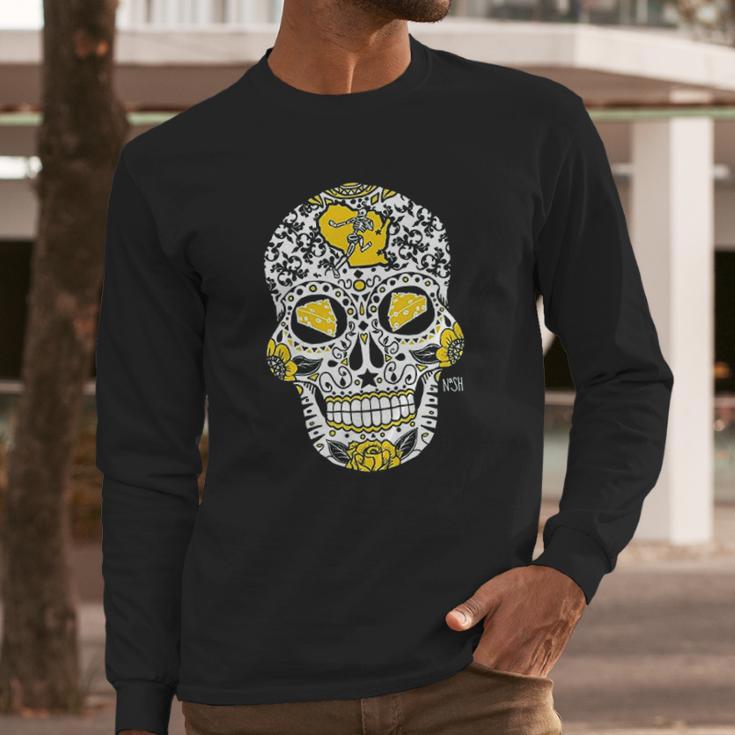 Americas Finest Apparel Green Bay Sugar Skull Long Sleeve T-Shirt Gifts for Him