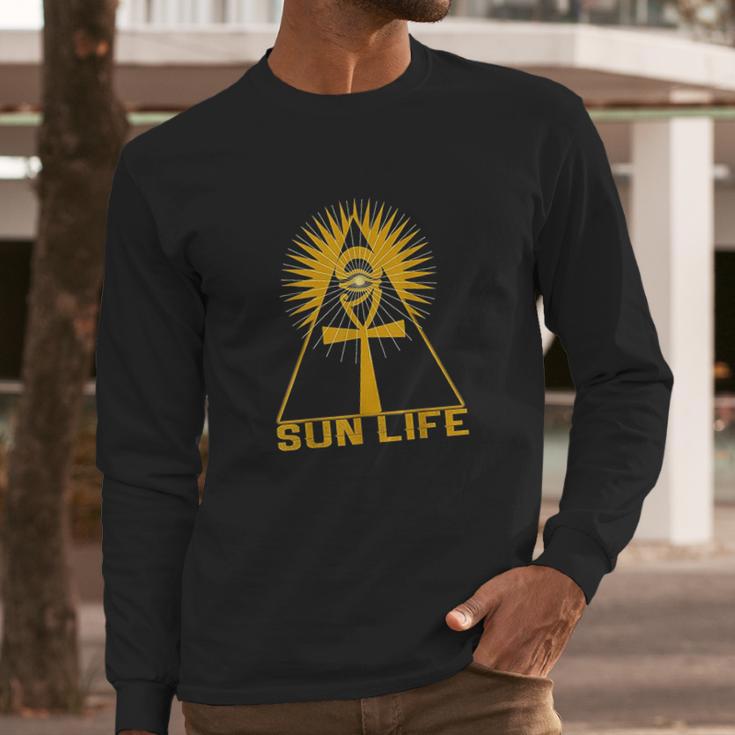 Ancient Egyptian Kemetic Ankh Pyramid Sun Life Long Sleeve T-Shirt Gifts for Him