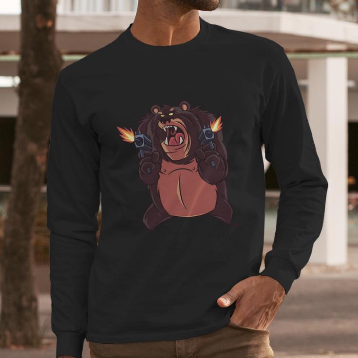 Angry Bear Shooting Long Sleeve T-Shirt Gifts for Him