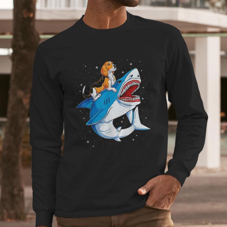 Beagle Riding Shark Jawsome Dog Lover Long Sleeve T-Shirt Gifts for Him