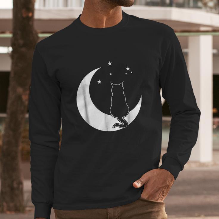 Black Cat On The Crescent Moon By The Starlight Long Sleeve T-Shirt Gifts for Him