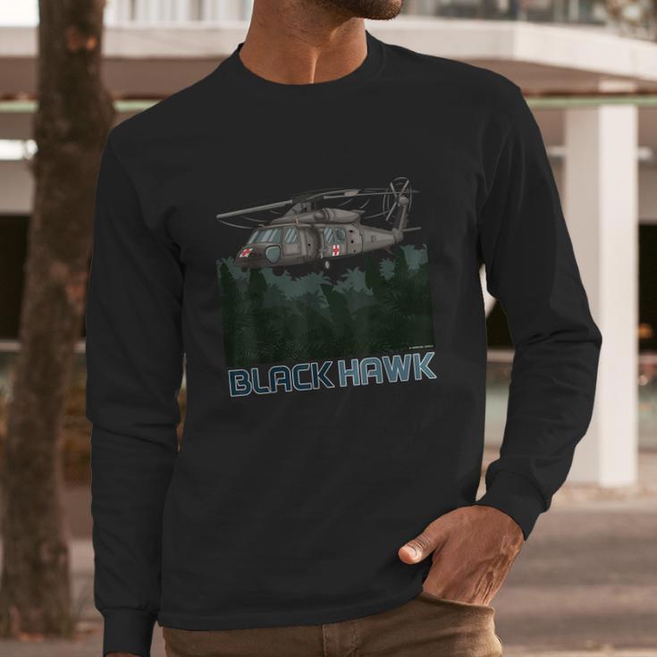 Black Hawk Helicopter Military Armed Forces Novelty Long Sleeve T-Shirt Gifts for Him