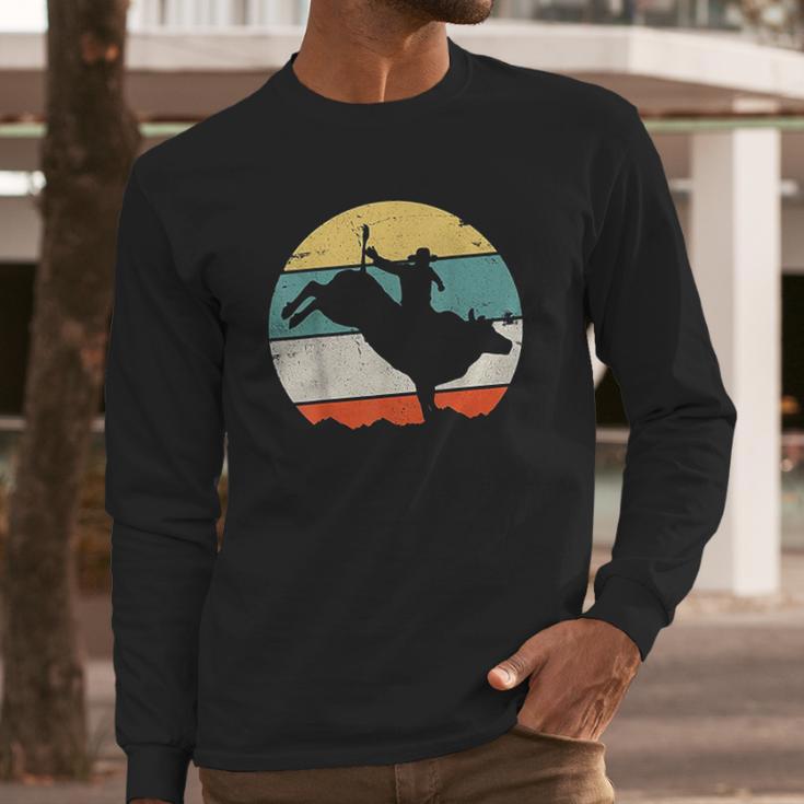 Bull Riding Rodeo Cowboy Western Country Retro Vintage Design Long Sleeve T-Shirt Gifts for Him